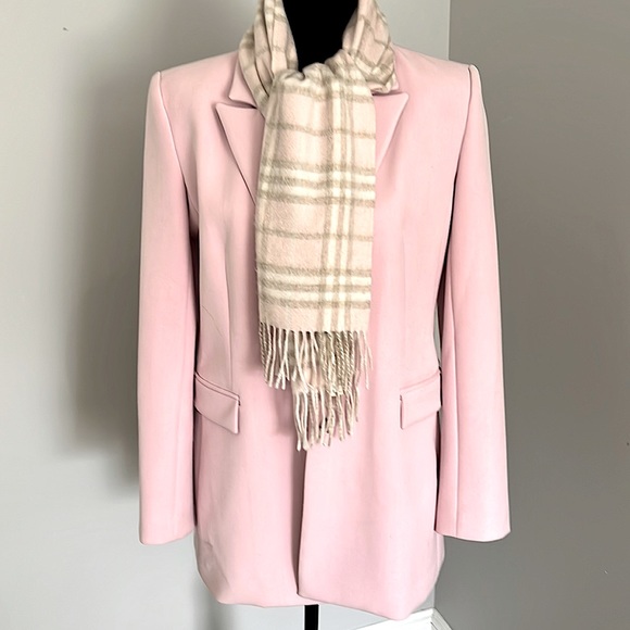 Authentic Burberry Made in Scotland Cashmere Muffler Pink Beige Ivory 56x12 VGUC - Picture 1 of 8